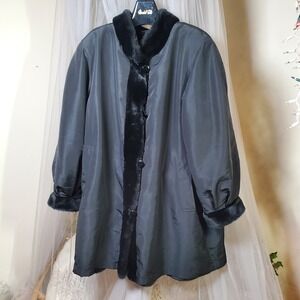 J Percy Black Reversible Faux Fur Coat Opera Classic Twee Black Whimsgoth Sz 2X